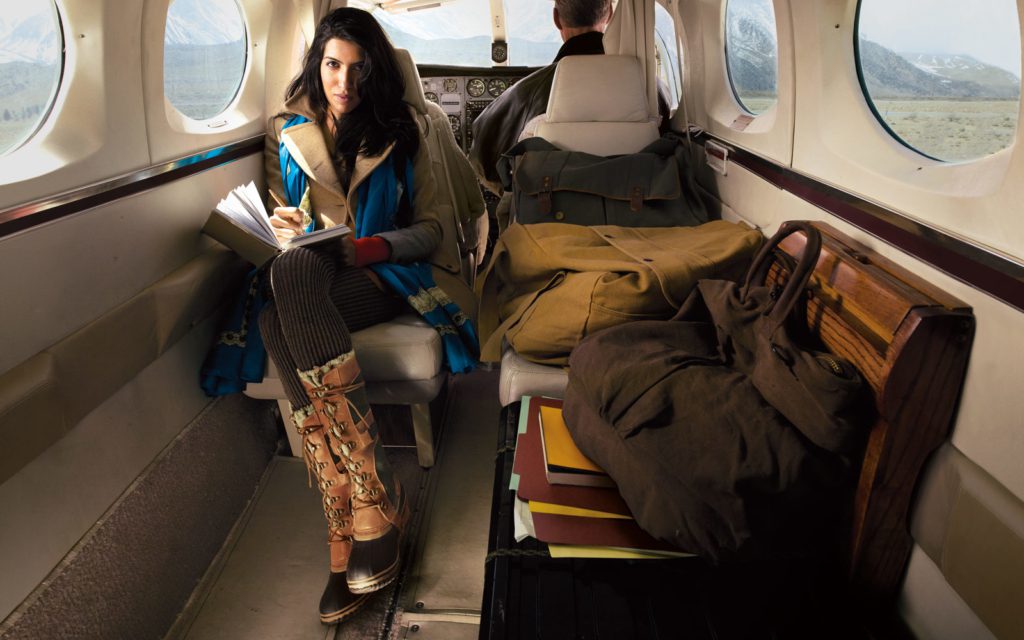 Winter woman on private jet