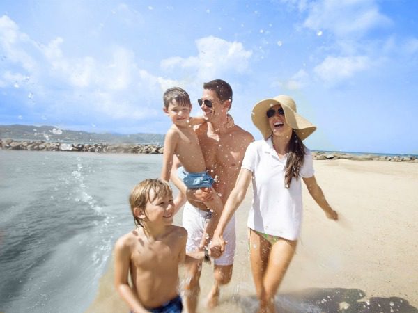 family of four beach vacation