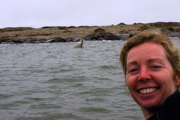woman selfie polar bear