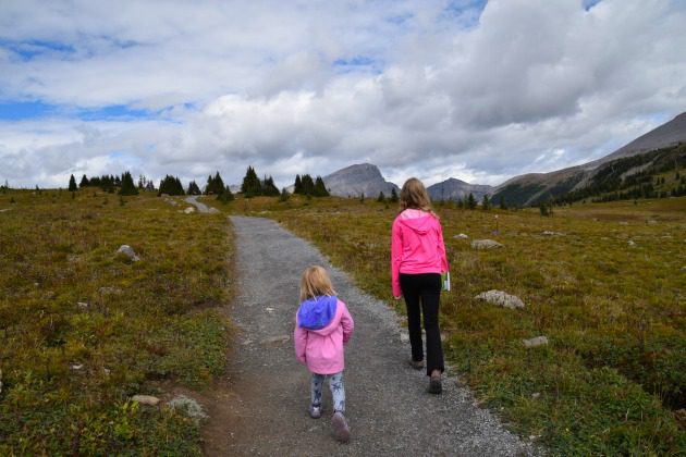 children hiking banff national park
