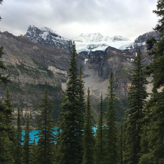view of moraine lake from larch valley trail
