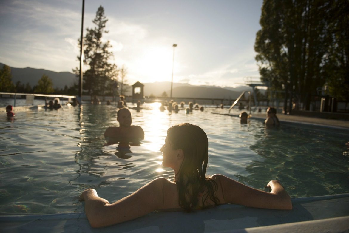 woman in outdoor hot springs