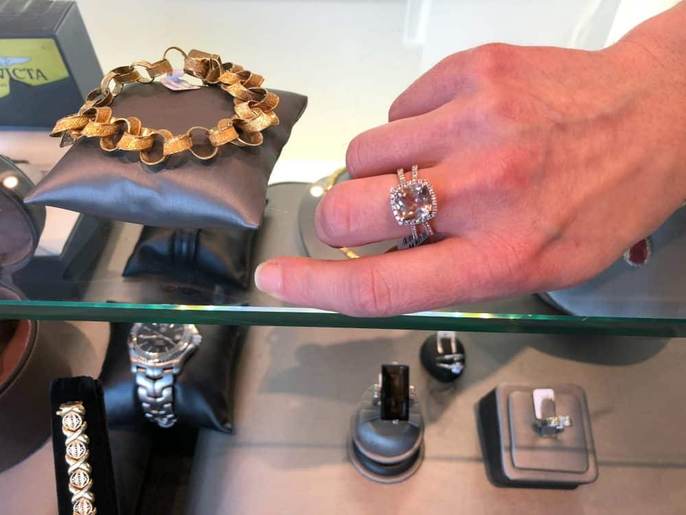 square cut pink diamond ring