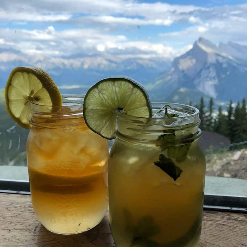 Tea cocktails at the mountaintop Cliffhouse Bistro in Banff