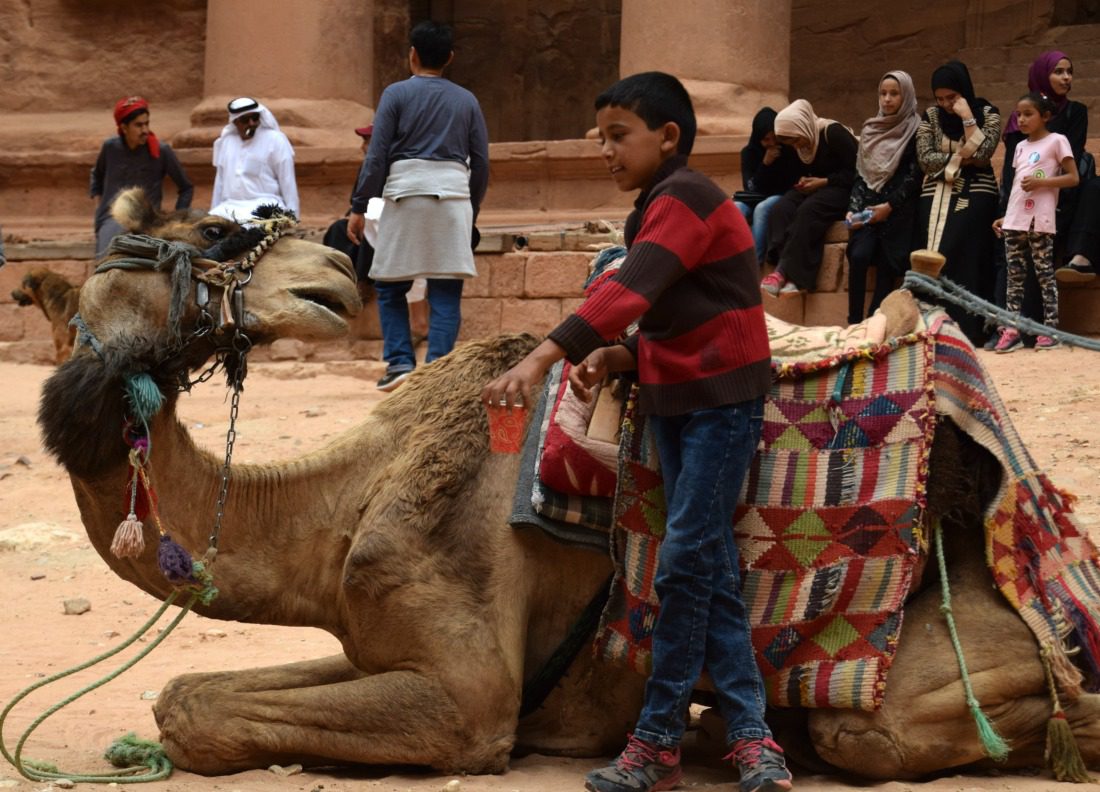 boy and camel Petra treasury 