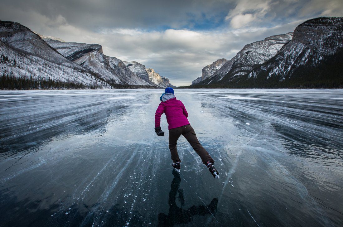 Wild ice skating in banff canada