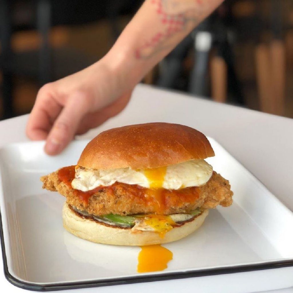 fried chicken and egg sandwich