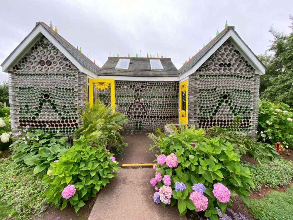 House made of recylced glass bottles 
