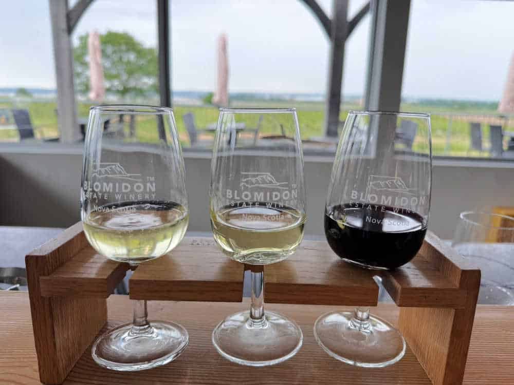 wine tasting flight at seaside winery.